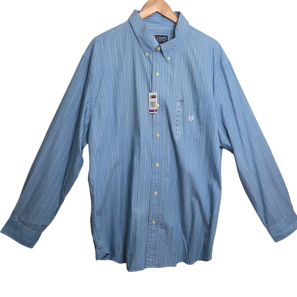 Chaps Mens Blue w Green Stripes Long Sleeve Button Down‎ Cotton Shirt SZ 2XL NWT